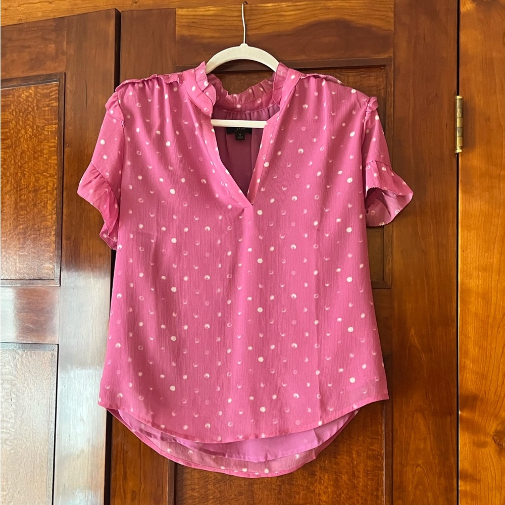 J.Crew pink and white polka dot Blouse Size S
